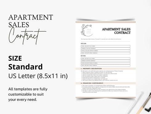 Apartment Sales Contract Template | Real Estate Purchase Agreement PDF | Editable Property Sale Legal Document | Printable Contract