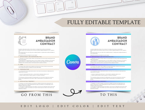 Brand Ambassador Contract Template | Marketing Agreement PDF | Editable Influencer Legal Document | Printable Brand Ambassador Contract