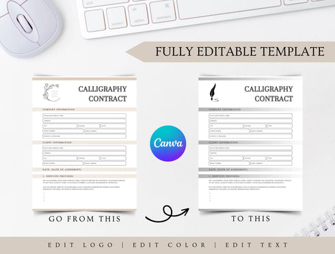 Calligraphy Contract Template | Creative Service Agreement PDF | Editable Artist Legal Document | Printable Calligraphy Contract