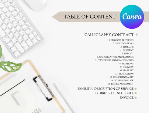 Calligraphy Contract Template | Creative Service Agreement PDF | Editable Artist Legal Document | Printable Calligraphy Contract