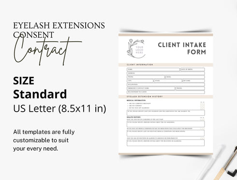Eyelash Extensions Consent Form | Lash Client Agreement PDF | Editable Beauty Service Legal Document | Printable Lash Consent Template