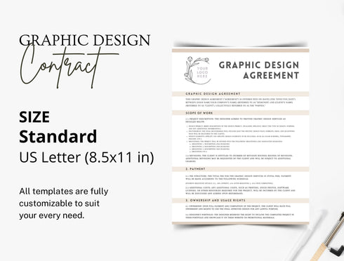 Graphic Design Contract Template | Freelance Designer Agreement PDF | Editable Design Service Legal Document | Printable Contract