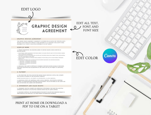 Graphic Design Contract Template | Freelance Designer Agreement PDF | Editable Design Service Legal Document | Printable Contract