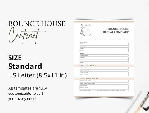 Bounce House Rental Contract Template | Party Rental Agreement PDF | Editable Inflatable Rental Legal Document | Printable Contract