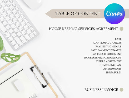 Housekeeping Services Agreement Template | Residential Cleaning Contract PDF | Editable Service Legal Document | Printable Housekeeping Agreement