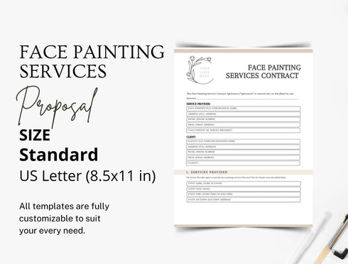 Face Painting Services Contract Template | Party Service Agreement PDF | Editable Legal Document | Printable Face Painting Contract