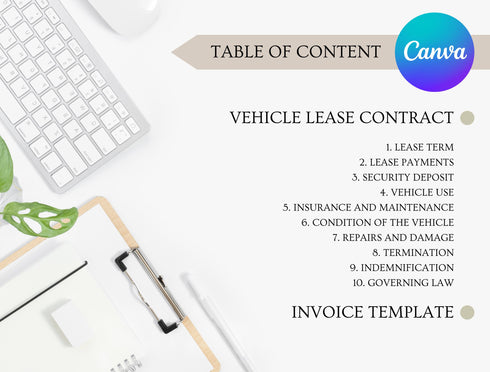 Vehicle Lease Contract Template | Editable Auto Rental Agreement PDF | Car Leasing Legal Contract | Printable Business Form