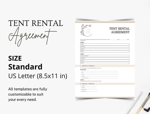 Tent Rental Agreement Template | Editable Event Equipment Rental Contract PDF | Party Vendor Legal Document | Printable Rental Form