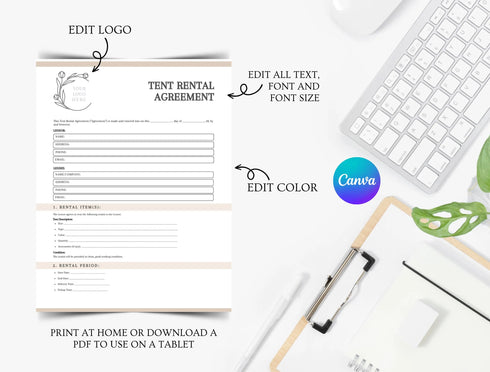 Tent Rental Agreement Template | Editable Event Equipment Rental Contract PDF | Party Vendor Legal Document | Printable Rental Form
