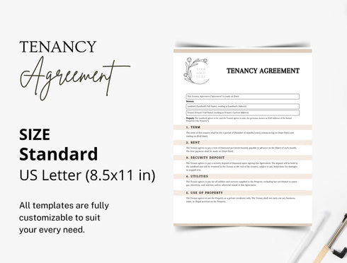 Tenancy Agreement Template | Editable Rental Lease Contract PDF | Landlord Tenant Legal Document | Printable Lease Form