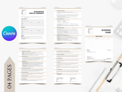 Subscription Service Agreement Template | Editable SaaS Recurring Payment Contract PDF | Business Legal Document | Printable Agreement Form
