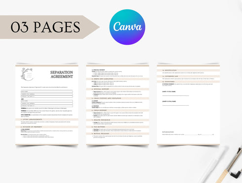 Separation Agreement Template | Editable Legal Separation Contract PDF | Family Law Printable Legal Document | Marriage Separation Form