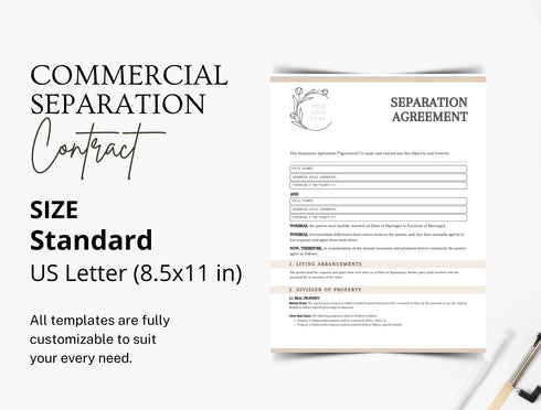 Separation Agreement Template | Editable Legal Separation Contract PDF | Family Law Printable Legal Document | Marriage Separation Form