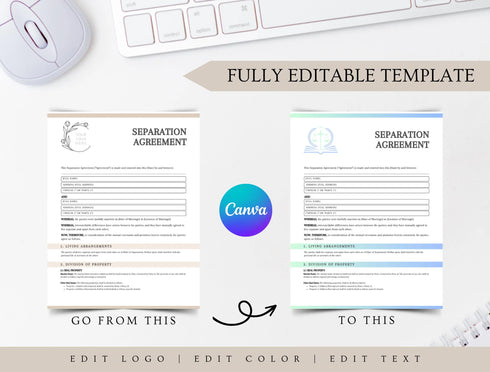 Separation Agreement Template | Editable Legal Separation Contract PDF | Family Law Printable Legal Document | Marriage Separation Form