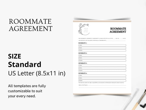 Roommate Agreement Template | Editable Shared Housing Contract PDF | Co Living Legal Document | Printable Roommate Agreement