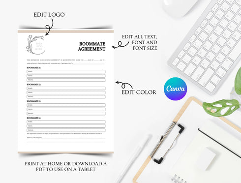 Roommate Agreement Template | Editable Shared Housing Contract PDF | Co Living Legal Document | Printable Roommate Agreement