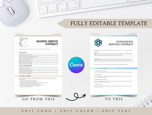 Roofing Service Contract Template | Editable Roofing Contractor Agreement PDF | Residential & Commercial Legal Document | Printable Roofing Contract