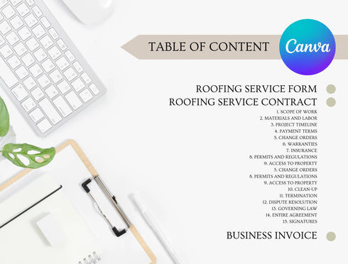 Roofing Service Contract Template | Editable Roofing Contractor Agreement PDF | Residential & Commercial Legal Document | Printable Roofing Contract