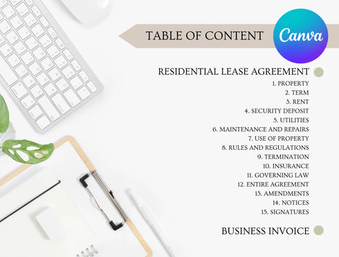 Residential Lease Agreement Template Editable Rental Contract Landlord Tenant Legal Document Printable Form, Rental Contract, Landlord Tenant