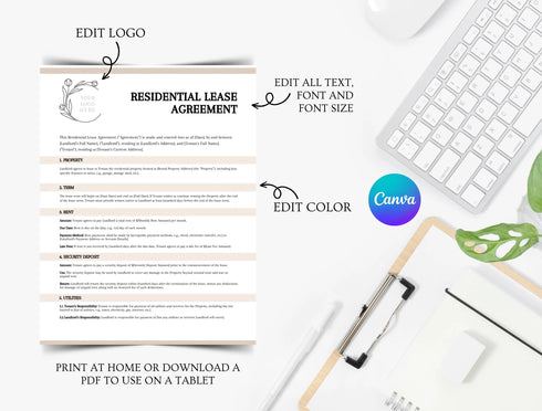 Residential Lease Agreement Template Editable Rental Contract Landlord Tenant Legal Document Printable Form, Rental Contract, Landlord Tenant