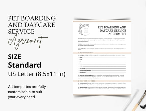 Pet Boarding and Daycare Agreement Template | Animal Care Legal Contract PDF | Editable Printable Pet Service Form | Boarding Contract