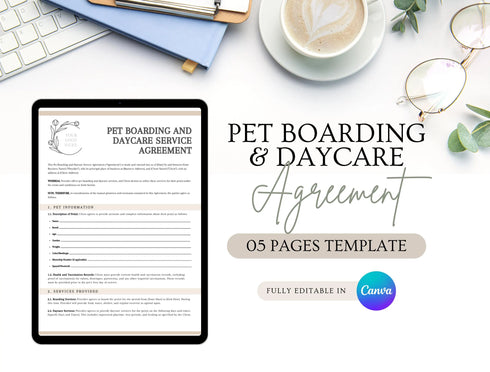Pet Boarding and Daycare Agreement Template | Animal Care Legal Contract PDF | Editable Printable Pet Service Form | Boarding Contract