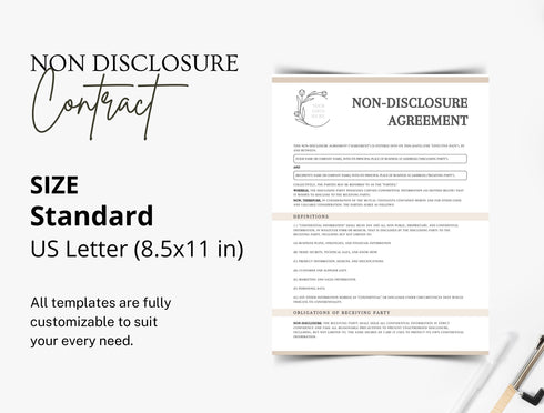 Non Disclosure Agreement Template | Editable Confidentiality Contract PDF | Business Legal Protection Document | Printable NDA Form