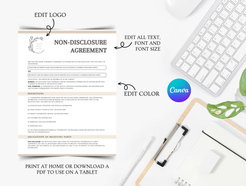Non Disclosure Agreement Template | Editable Confidentiality Contract PDF | Business Legal Protection Document | Printable NDA Form