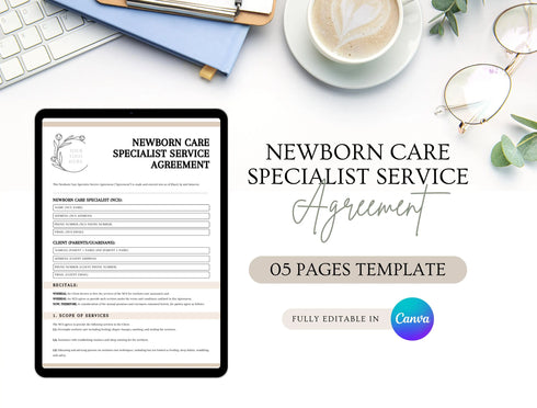 Newborn Care Specialist Service Agreement Template | Editable Infant Care Contract PDF | Nanny Legal Document | Printable Childcare Form