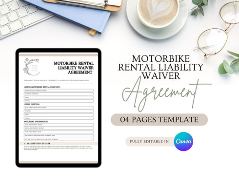 Motorbike Rental Liability Waiver Template | Motorcycle Rental Agreement PDF | Editable Legal Release Form | Printable Rental Waiver