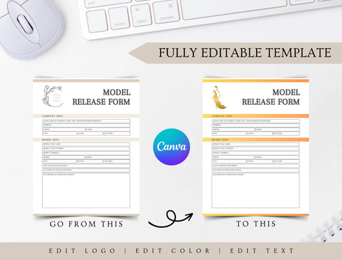 Model Release Form Template | Editable Photography Permission Agreement PDF | Legal Photo Shoot Talent Document | Printable Form