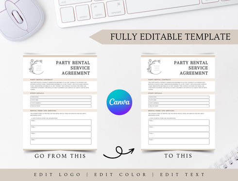 Party Rental Contract Template | Editable Event Equipment Rental Agreement PDF | Legal Printable Form | Party & Event Rental Contract
