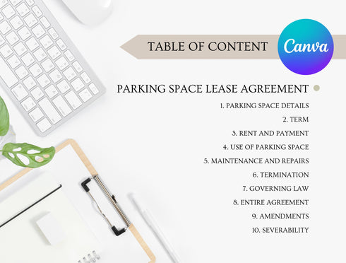 Parking Space Lease Agreement Template | Editable Parking Rental Contract PDF | Legal Printable Rental Form | Parking Lease Document