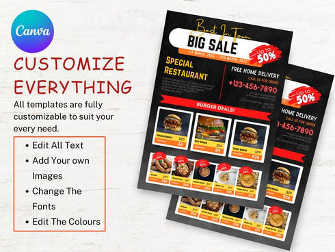 Big Sale Flyer, Editable Canva Template, Mega Discount Promotion Poster, Business Marketing Social Media Print, Digital Download
