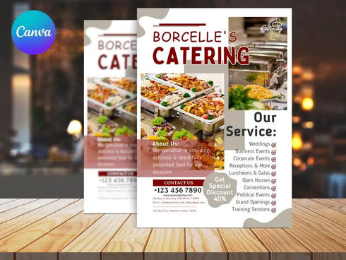 Borcelle Catering Flyer, Editable Canva Template, Food Service Promotion Poster, Restaurant Catering Business, Digital Download