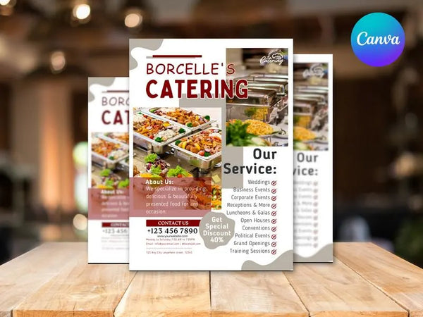 Borcelle Catering Flyer, Editable Canva Template, Food Service Promotion Poster, Restaurant Catering Business, Digital Download