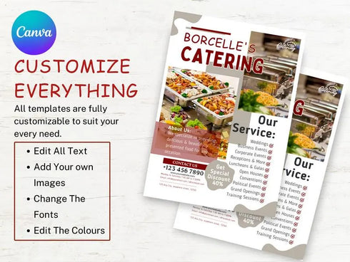 Borcelle Catering Flyer, Editable Canva Template, Food Service Promotion Poster, Restaurant Catering Business, Digital Download