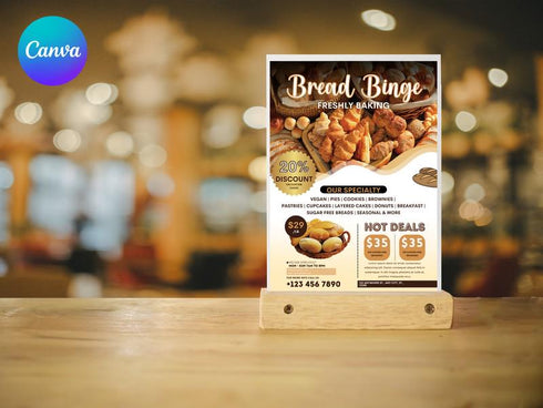 Bread Binge Discount Offer Flyer, Editable Canva Template, Bakery Promotion Poster Bread Sale, Digital Download, Bakery Flyer