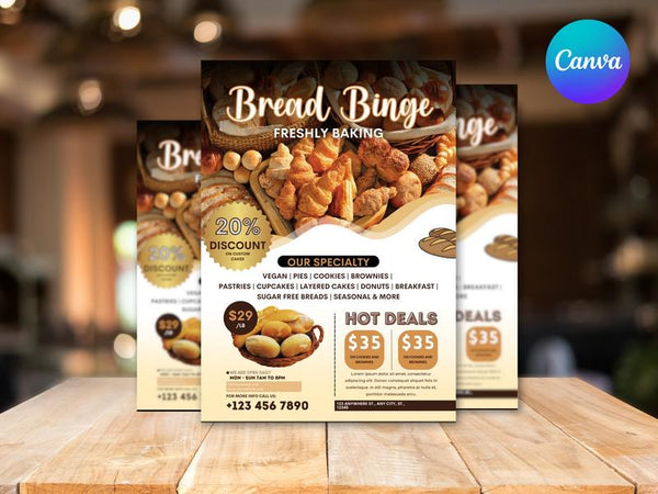 Bread Binge Discount Offer Flyer, Editable Canva Template, Bakery Promotion Poster Bread Sale, Digital Download, Bakery Flyer
