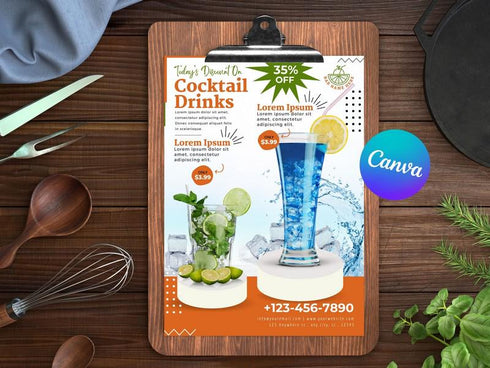 Drink Menu, Cocktail Poster, Price List Template, Flyer Template, Printable Cocktail Drink Template, DIY Canva Cocktail Flyer Template