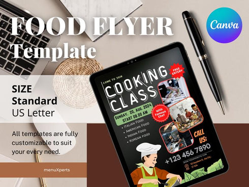 Cooking Class Food Flyer, DIY Canva Cooking Class Flyer Template, Editable Canva Social Media Flyer Template for Cooking Class