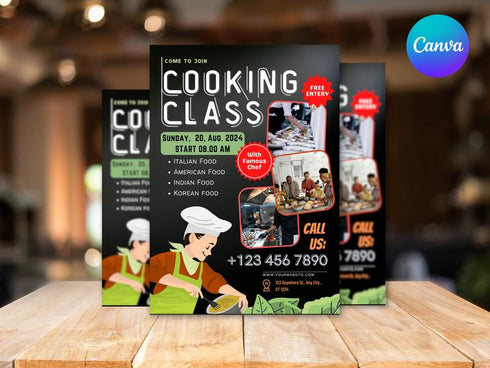 Cooking Class Food Flyer, DIY Canva Cooking Class Flyer Template, Editable Canva Social Media Flyer Template for Cooking Class