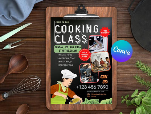Cooking Class Food Flyer, DIY Canva Cooking Class Flyer Template, Editable Canva Social Media Flyer Template for Cooking Class