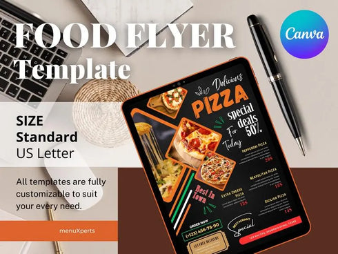 Delicious Pizza Food Flyer Template, Delicious Pizza Flyer, DIY Canva Pizza Flyer, Editable Canva US Letter Size Template for Pizza Flyer