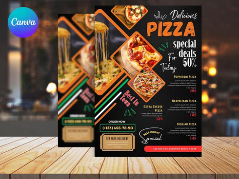 Delicious Pizza Food Flyer Template, Delicious Pizza Flyer, DIY Canva Pizza Flyer, Editable Canva US Letter Size Template for Pizza Flyer