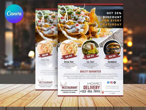 Food Menu Flyer Template for Canva, Printable Digital Menu Flyer, Price List Template, Editable Flyer Menu Template for Your Food Business