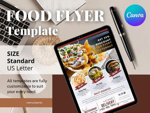 Food Menu Flyer Template for Canva, Printable Digital Menu Flyer, Price List Template, Editable Flyer Menu Template for Your Food Business