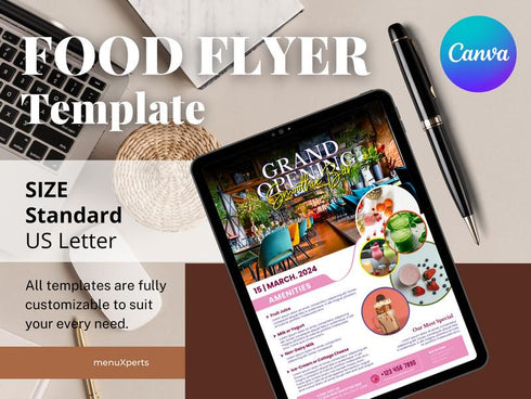 Grand Opening Flyer Template, Restaurant Food Flyer, Social Media Flyer, Bar Menu, Grand Opening Flyer Menu Template, Flyer Template