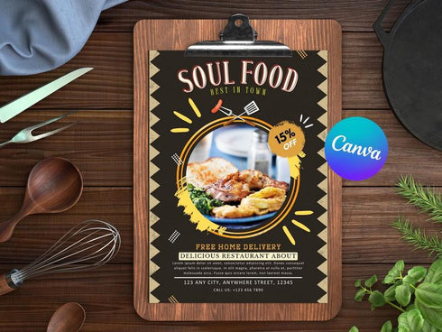 Editable Template, Cookout Flyer, Food Party Flyer, Editable Canva Food Menu Flyer Template, Soul Food Flyer, Food Flyer Template, Soul Food