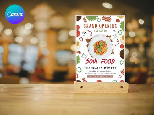 Editable Grand Opening Flyer, Food Flyer Template, Soul Food Flyer, Grand Opening Flyer, Soul Food Flyer Canva Template